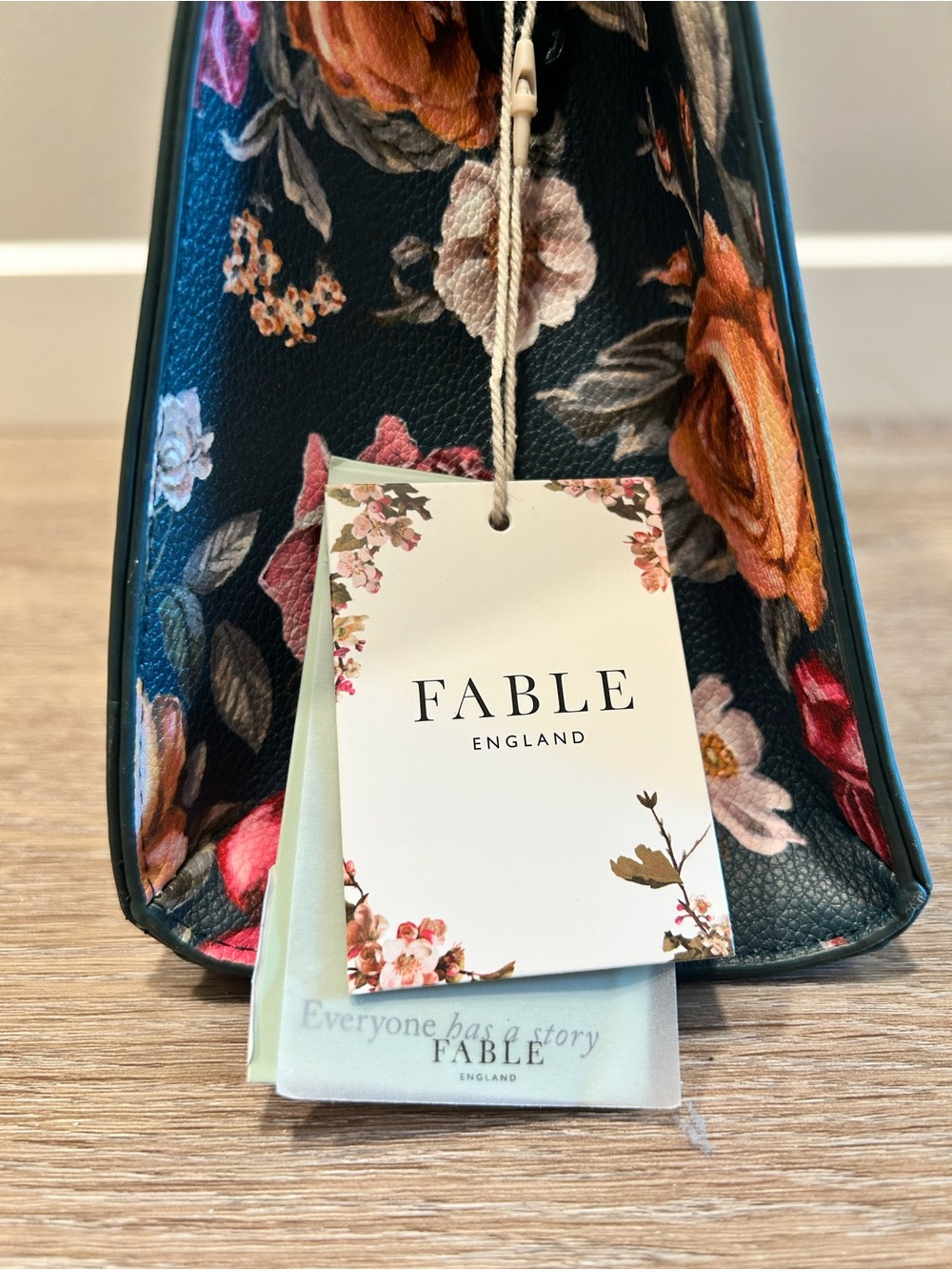 Fable England Teal Roses Structured Tote - Picture 6 of 12